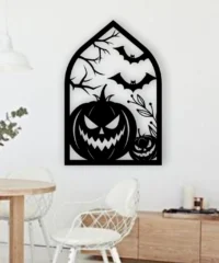 Halloween Spooky Pumpkin And Bat Wall Art