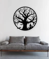 Halloween Tree And Bat With Haunted House Wall Art