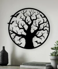 Halloween Tree With Bat Wall Art