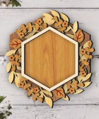 Hexagon With Leaf And Flower Family Name Sign