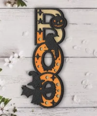 Multilayer Halloween Boo With Witch And Pumpkin Crow Sign