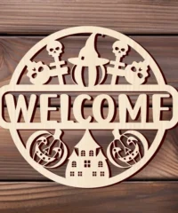 Pumpkin And Haunted House Halloween Welcome Sign