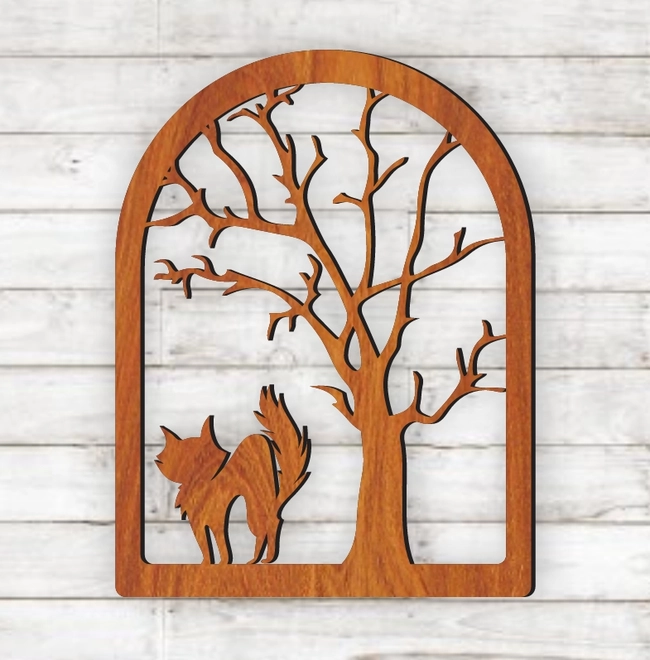 Spooky Halloween Cat And Tree