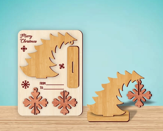 Christmas Card With Pine Tree And Snowflake