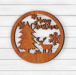 Christmas Coaster With Tree And Reindeer And Snowflake
