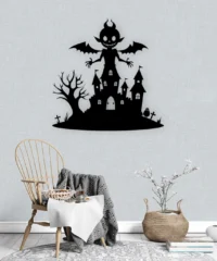 Halloween Haunted House With Monster And Tree Wall Decor