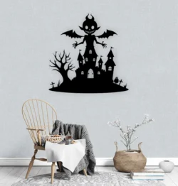 Halloween Haunted House With Monster And Tree Wall Decor