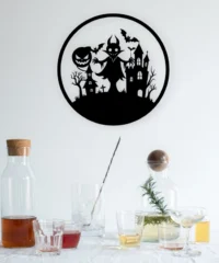 Halloween Monster And Haunted House With Bat Wall Art