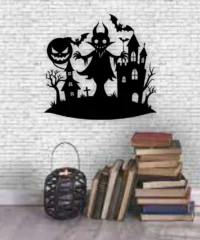 Halloween Monster And Haunted House With Bat Wall Decor