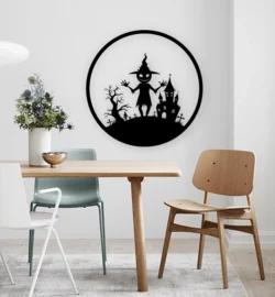 Halloween Monster And Tree With Haunted House Wall Art