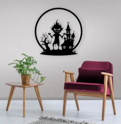 Halloween Monster And Tree With Haunted House Wall Art