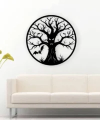 Halloween Monster Tree And Bat Wall Art