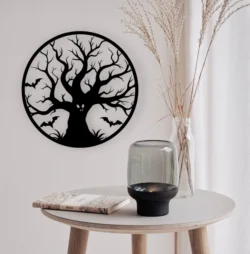 Halloween Monster Tree And Bat Wall Art