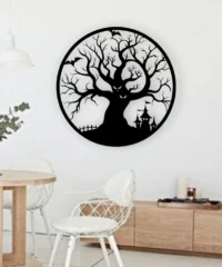 Halloween Monster Tree With Haunted House Bat Wall Art