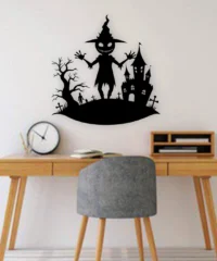 Halloween Monster With Haunted House And Tree Wall Decor