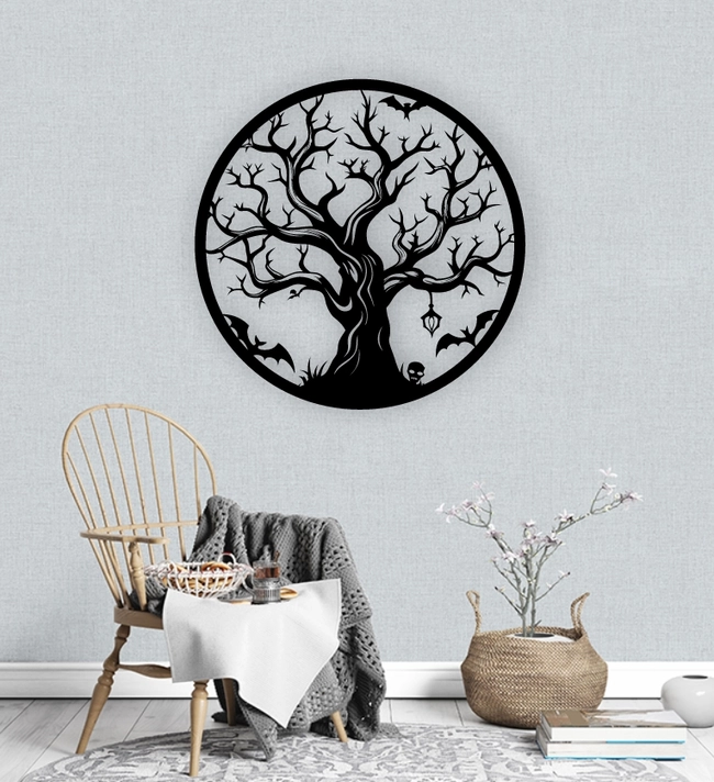 Halloween Tree And Bat Wall Art