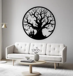 Halloween Tree And Haunted House Wall Art