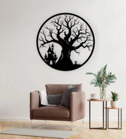 Halloween Tree And Haunted House Wall Art Halloween Tree And Haunted House Wall Art