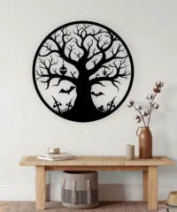 Halloween Tree With Bat Wall Art