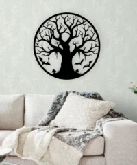Halloween Tree With Bat Wall Art