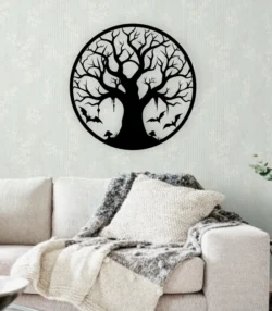 Halloween Tree With Bat Wall Art