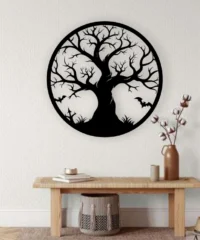 Halloween Tree With Bat Wall Art