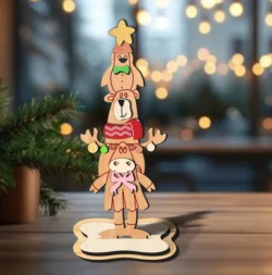 Hippo And Bear With Penguin Christmas Stacked Decoration