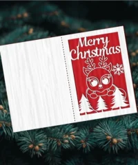 Reindeer With Pine Tree And Snowflake Christmas Card