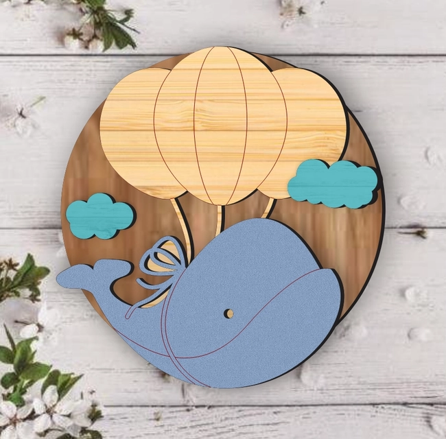 Whale Baby Round Name Sign