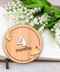 4 Months Baby Milestone Card With Moon And Cloud