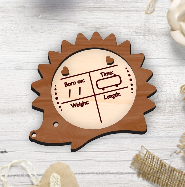 Baby Birth Stats Announcement Hedgehog Shape