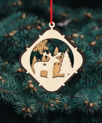 Christmas Ball Tree Decoration With Christmas Tree And Deer With Snow