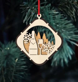 Christmas Ball Tree Decoration With Wine Bottles And Glass