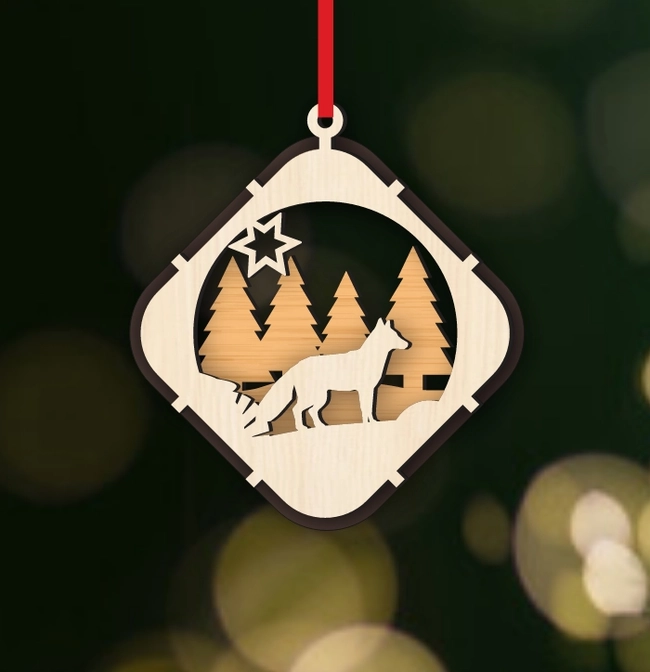 Christmas Ball Tree Decoration With Wolf And Star
