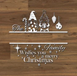 Christmas Family Name Door Sign With Gnome
