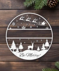 Christmas Family Name Door Sign With Reindeer Sleigh
