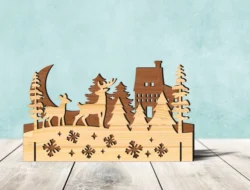 Christmas Scene With Deer And Pine Tree