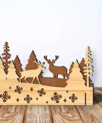 Christmas Scene With Deer And Pine Tree