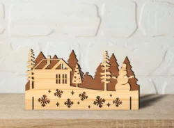 Christmas Scene With Snowman And House