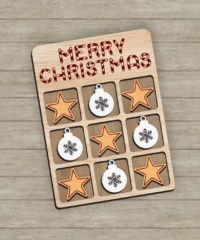 Christmas Tic Tac Toe Game With Round Snowflake And Star