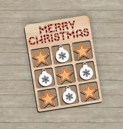 Christmas Tic Tac Toe Game With Round Snowflake And Star