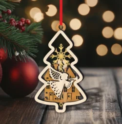 Christmas Tree Decoration With Snowflake And Angel