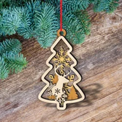 Christmas Tree Decoration With Snowflake And Reindeer ,Pine Tree