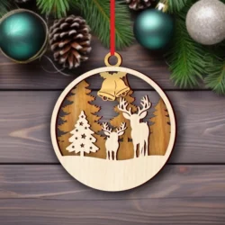 Deer And Christmas Tree Christmas Ornament