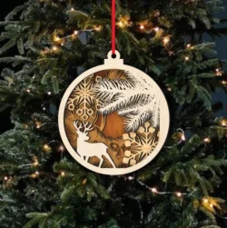 Deer And Pine Leaf Christmas Ball Ornament