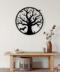 Halloween Monster Tree And Bat Wall Art