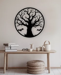 Halloween Tree And Bat Wall Art