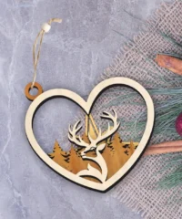 Heart Christmas Ornament With Reindeer And Pine Tree