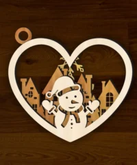 Heart Christmas Ornament With Snowman And House