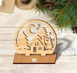 House And Pine Tree Sleigh Christmas Candle